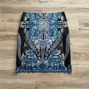 Versace Jeans Couture Black and Blue Ornate Pencil Skirt